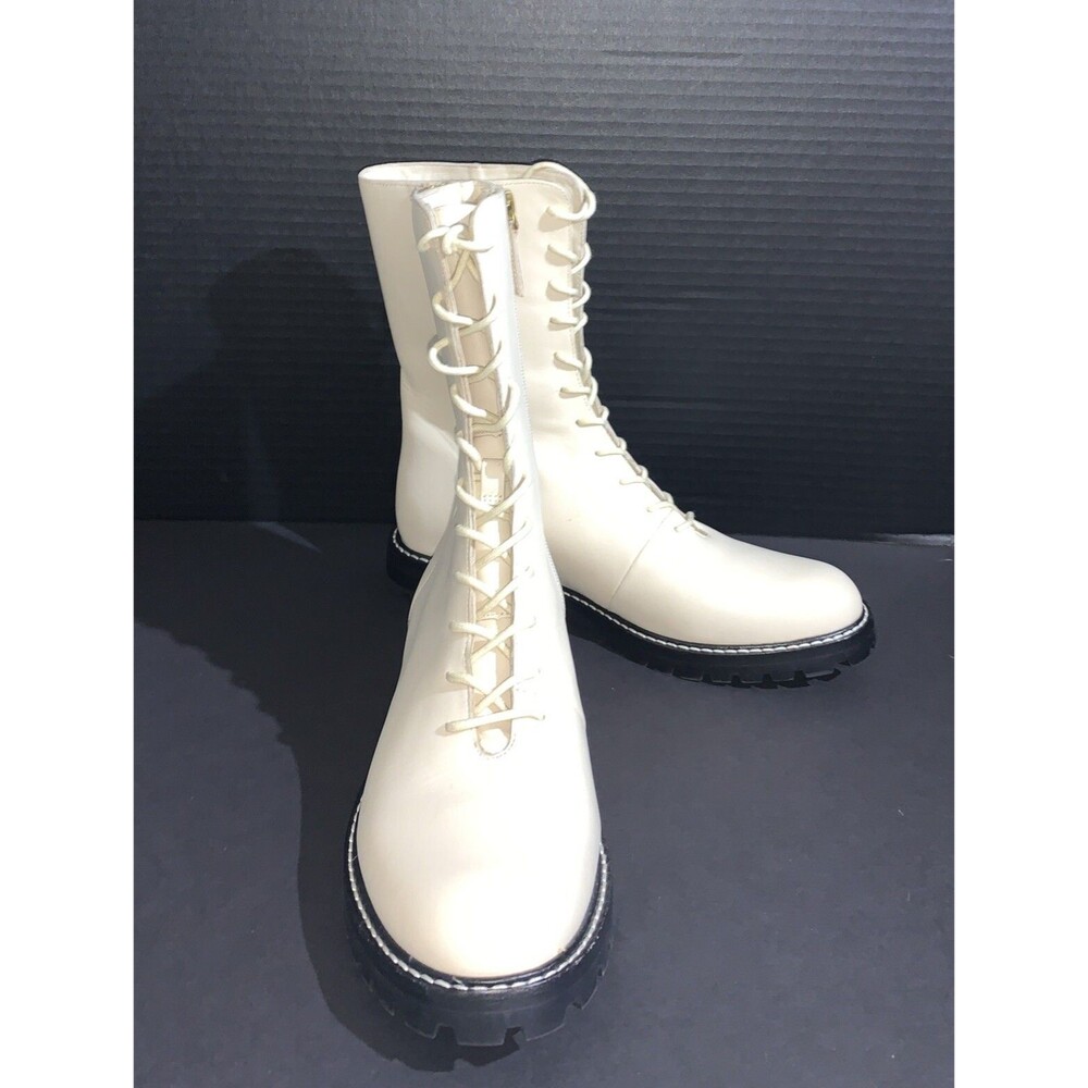 J.Crew Combat Boots Women's 9 Gwen Lug Sole Cream Leather Lace Up BA186
